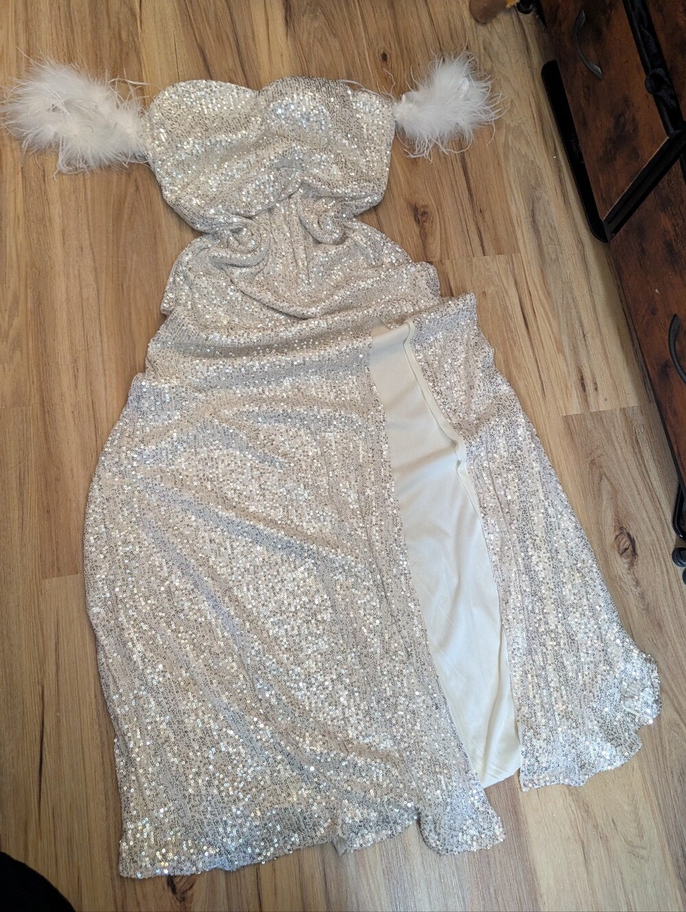 Silver Sequin Feather Strap Gown | Glam Old Hollywood Formal Dress